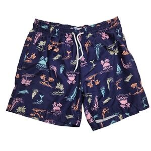 TRUNKS Purple Tropical Palm Tree Print Lined Swim Trunks Size Large